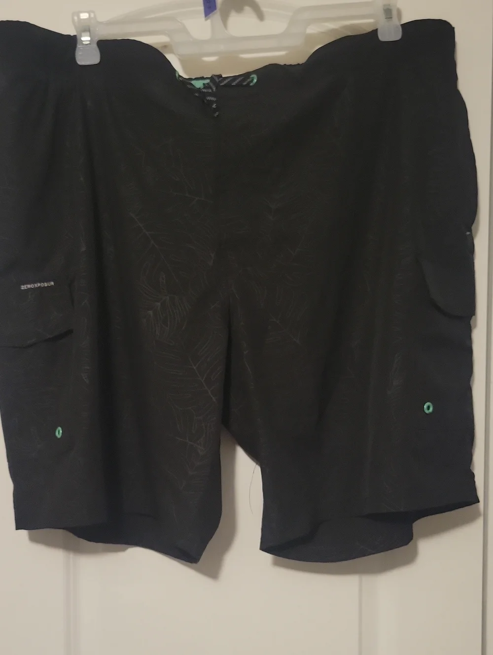 ZeroXposur Men’s Black Cargo Swim Shorts with Teal Accents